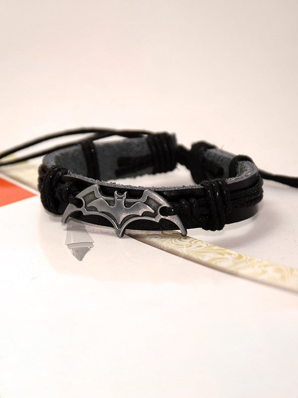 Pulsera ajustable de cuero sintético con estampado de murciélago