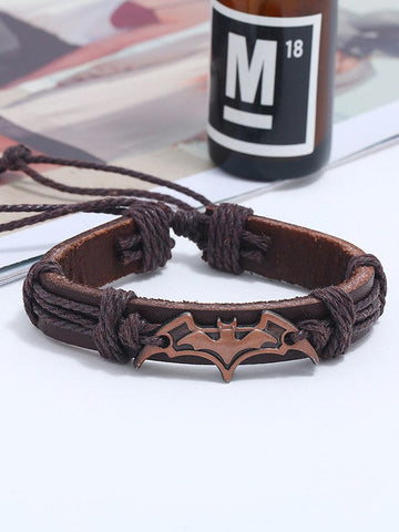 Pulsera ajustable de cuero sintético con estampado de murciélago