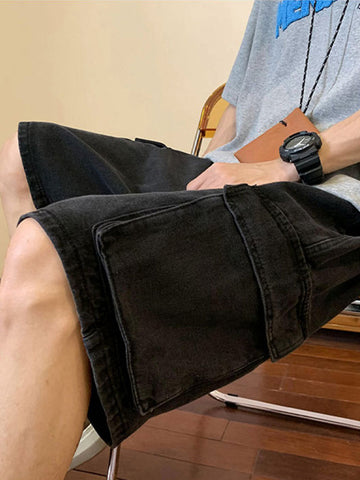 Herren-Cargo-Jeansshorts mit verwaschener, lockerer Passform