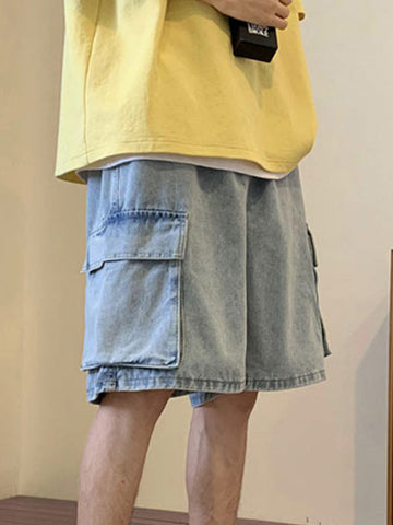 Herren-Cargo-Jeansshorts mit verwaschener, lockerer Passform