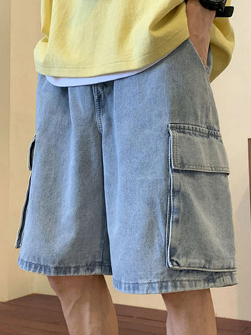 Herren-Cargo-Jeansshorts mit verwaschener, lockerer Passform