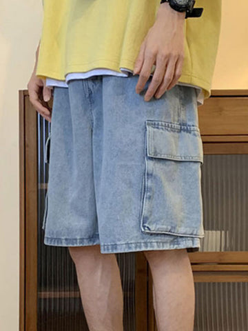 Herren-Cargo-Jeansshorts mit verwaschener, lockerer Passform