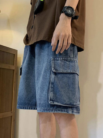 Herren-Cargo-Jeansshorts mit verwaschener, lockerer Passform