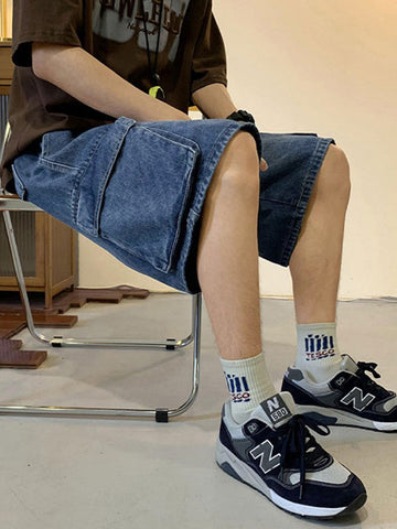 Herren-Cargo-Jeansshorts mit verwaschener, lockerer Passform