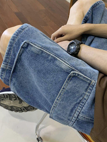 Herren-Cargo-Jeansshorts mit verwaschener, lockerer Passform