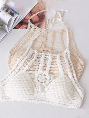 Slash Crochet Knitted Crop Halter Cami Top
