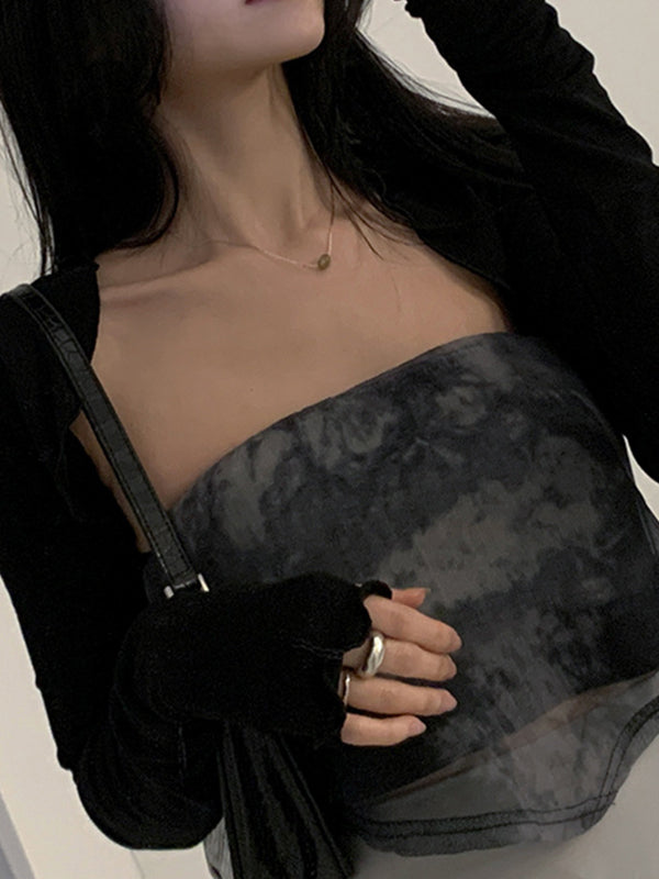 Thumb Hole Design Bolero Knit Top