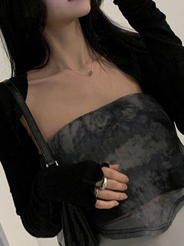 Thumb Hole Design Bolero Knit Top