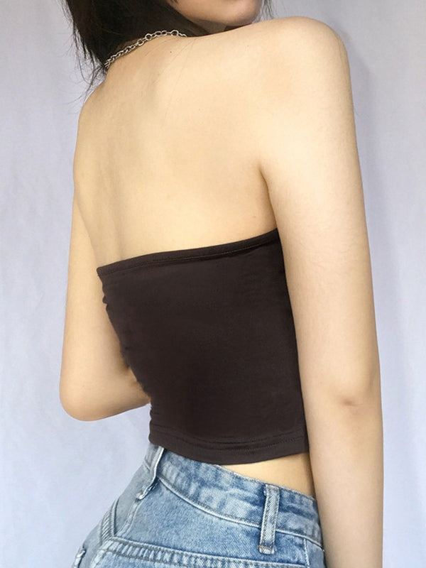 Top corto con cuello halter de color liso