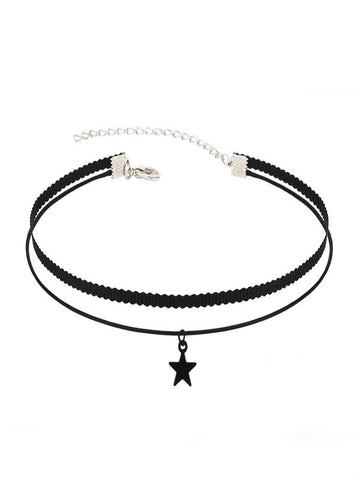 Black Star Double Layered Choker Necklace