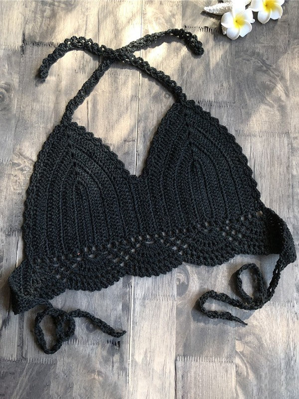 Solid Color Halter Crochet Bikini Top