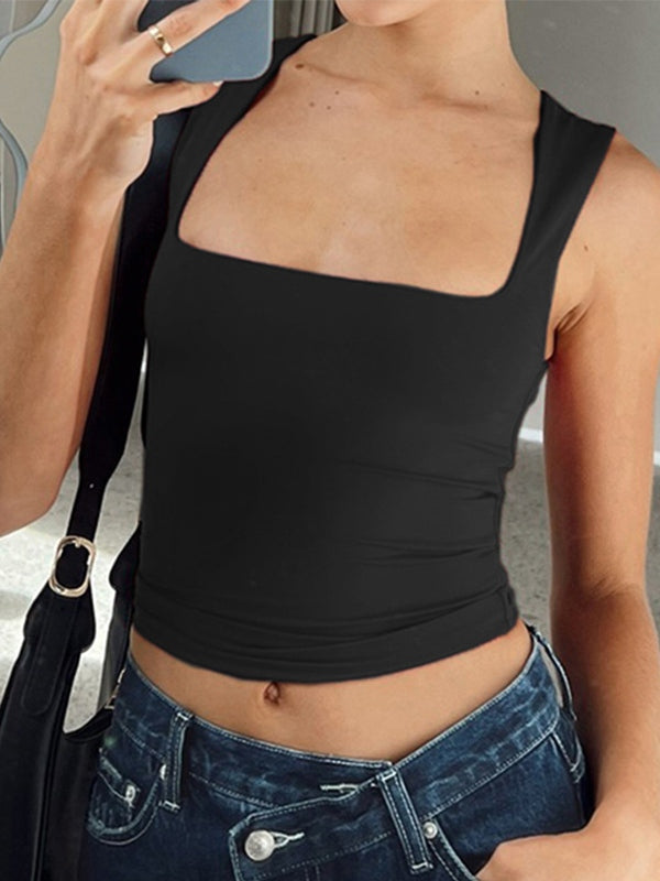 Simple Black Cropped Tank Top