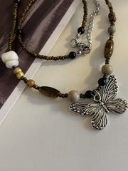 Vintage Beads Stone Butterfly Necklace