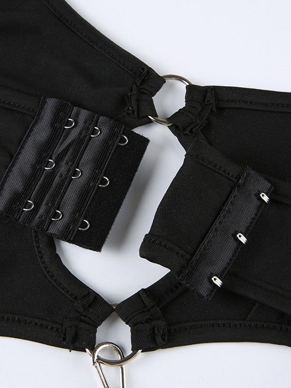 O Ring Cutout Black Cami Bodysuit
