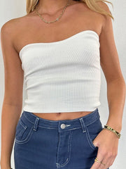Solid Color Ribbed Knit Bandeau Top