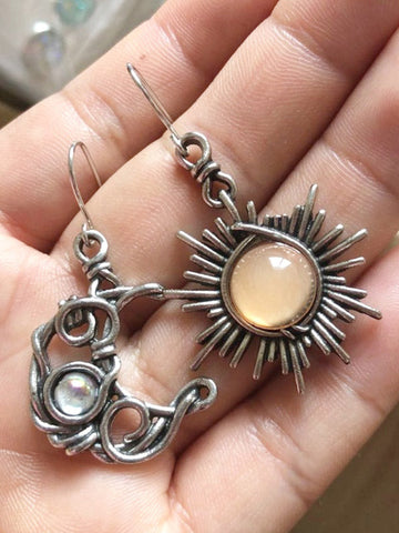 Boho Sun Moon Pendant Stud Earring