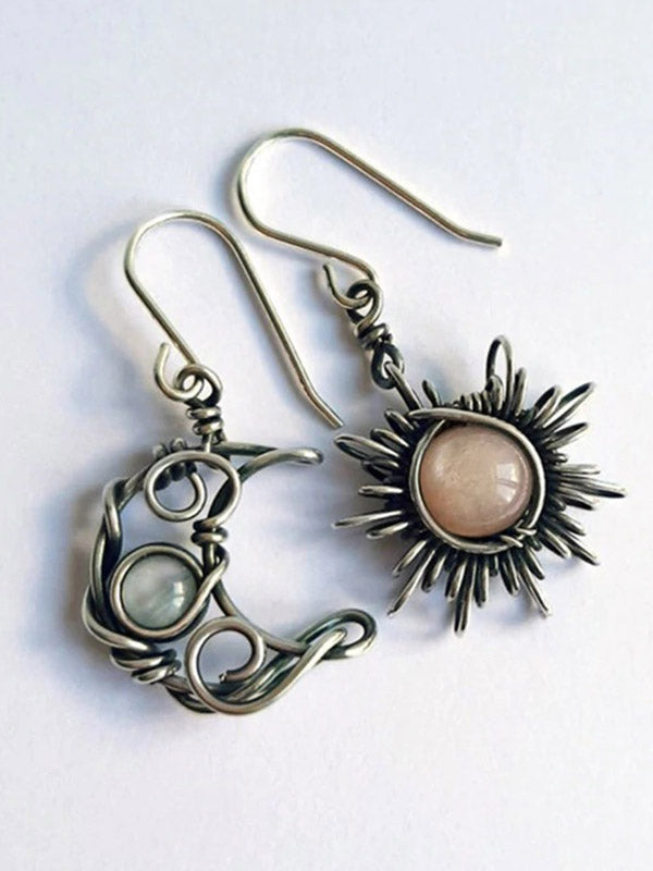 Boho Sun Moon Pendant Stud Earring