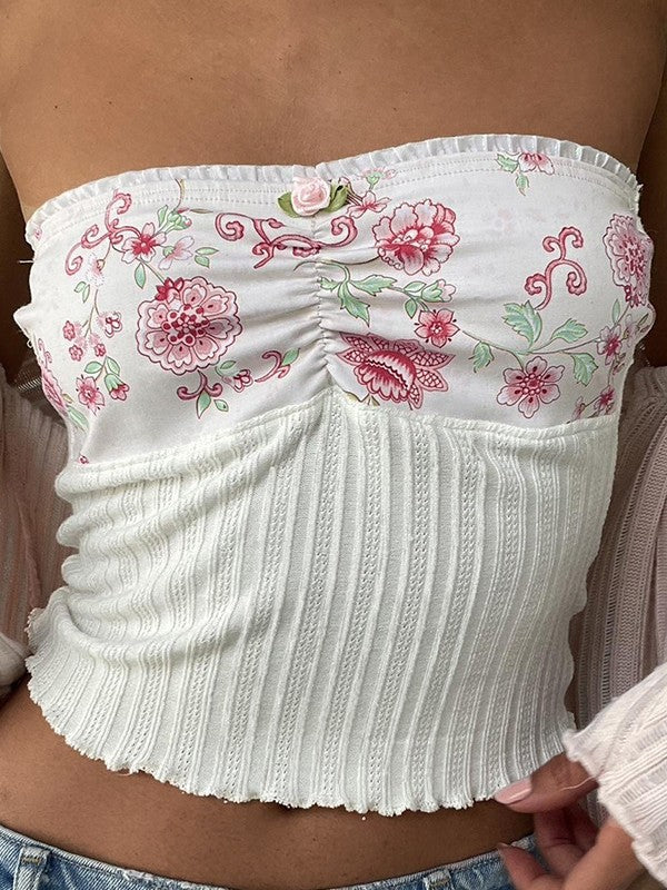 Patchwork Floral Knitted Bandeau Top