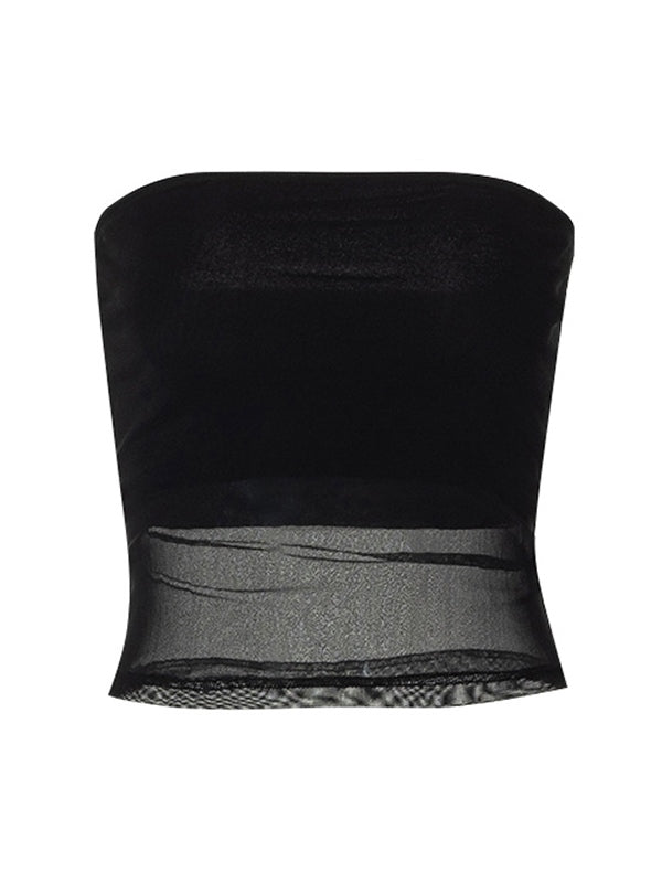 Black Paneled Mesh Bandeau Top