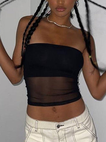 Black Paneled Mesh Bandeau Top