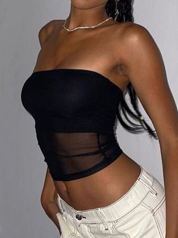 Black Paneled Mesh Bandeau Top