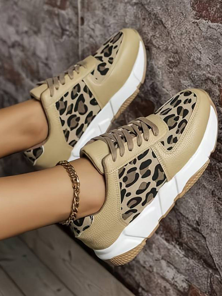 Zapatillas deportivas casuales de PU con estampado de leopardo