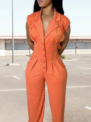 Ärmelloser Jumpsuit mit V-Ausschnitt und weitem Bein