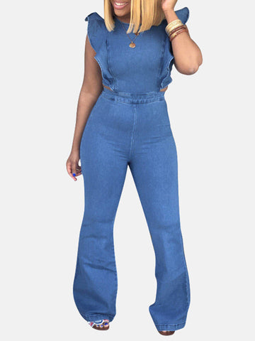 Jumpsuit mit ausgestellten Hosen und Rüschenärmeln