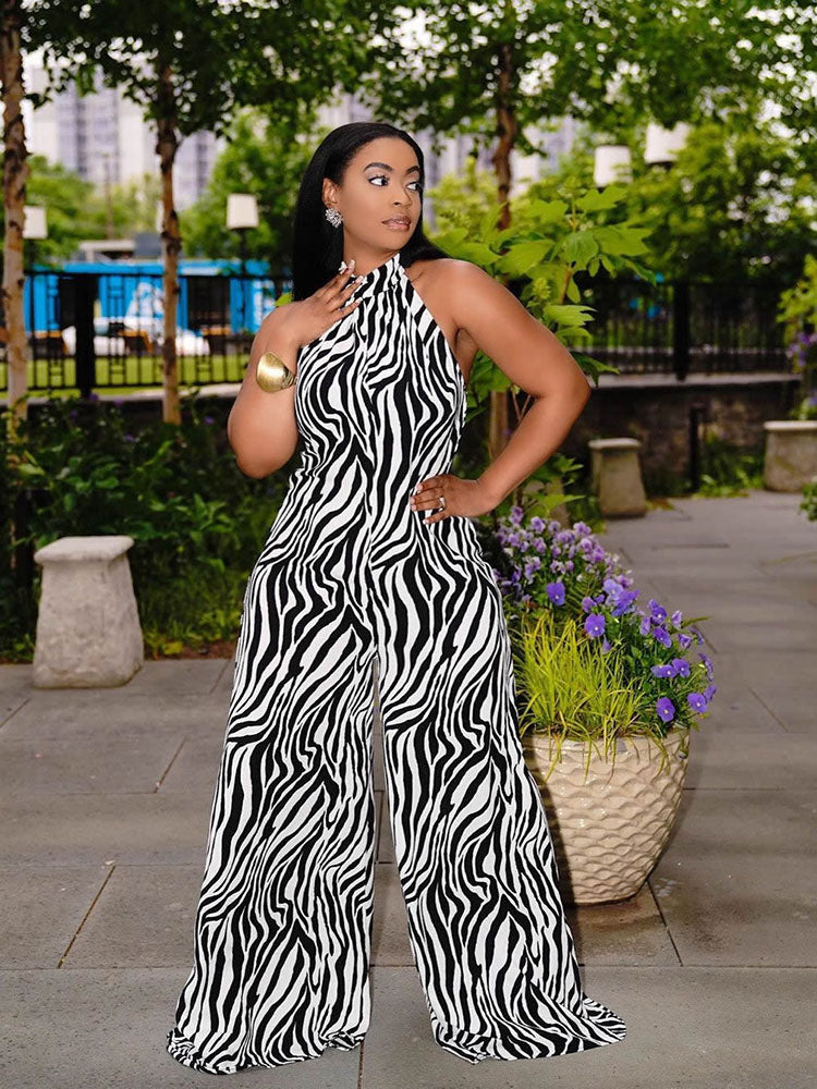 Zebra Print Halter Jumpsuits