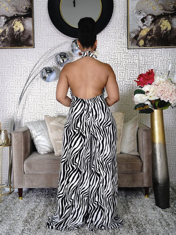 Zebra Print Halter Jumpsuits