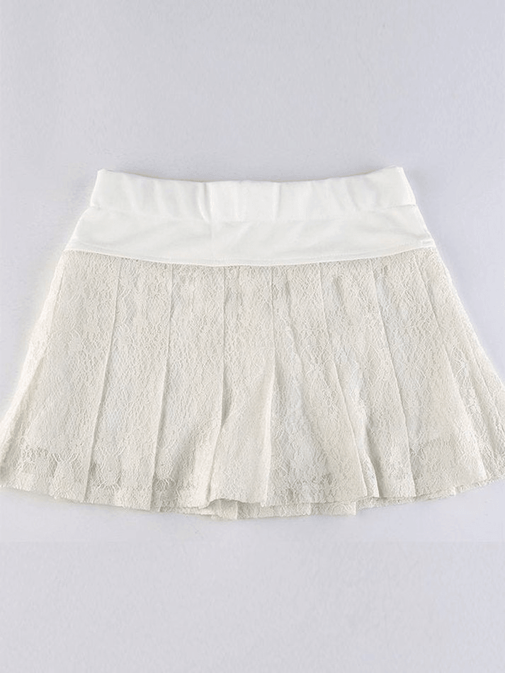 A Line Pleated Lace Mini Skirt