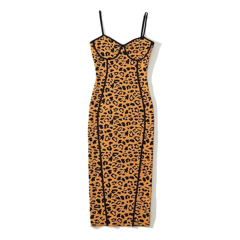 Vestido midi ajustado sin mangas con estampado de leopardo - Leopardo