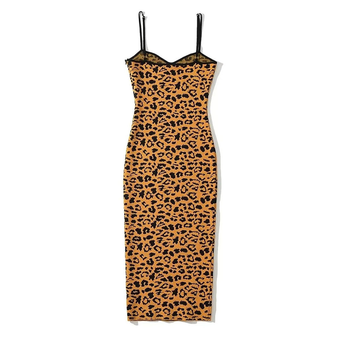 Alluring Sleeveless Bodycon Leopard Sweater Midi Dress - Leopard