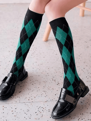 Argyle Pattern Knee High Socks