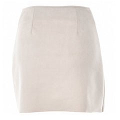 High Waist Scalloped Suede Wrap Mini Skirt - Beige