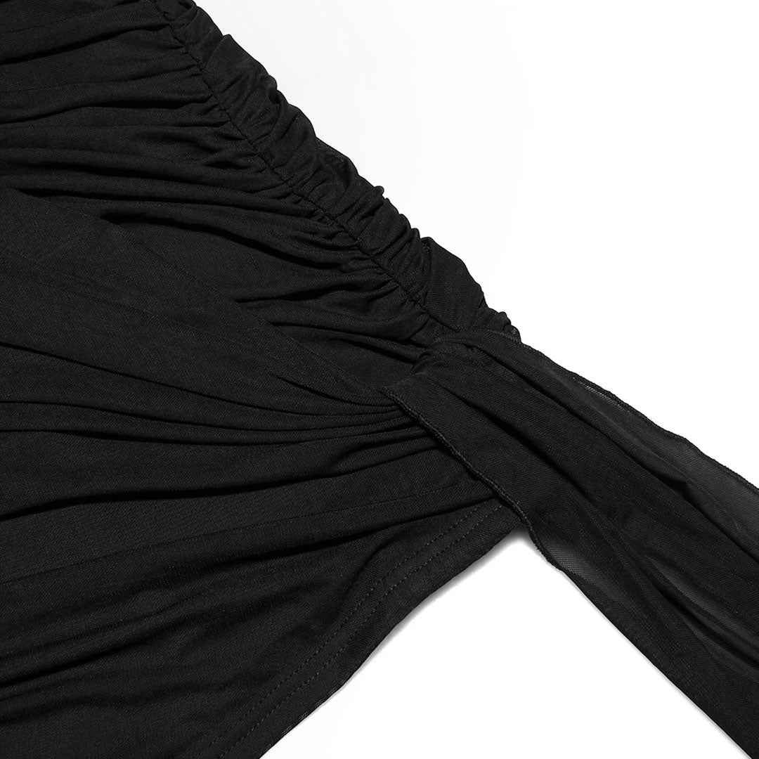 Cut Out Mesh Long Sleeve Wrap Bodycon Party Mini Dress - Black