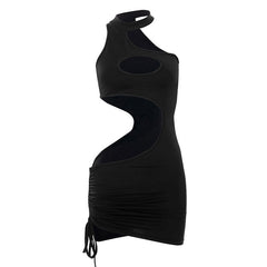Cutout Trim Choker Neck Bodycon Mini Dress - Black