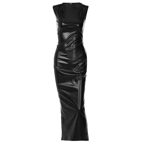 Neck Twist Trim Sleeveless Bodycon Maxi Dress - Black