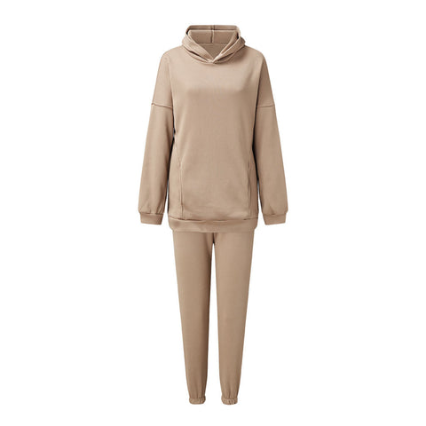 Long Sleeve Hoodie Matching Set - Beige