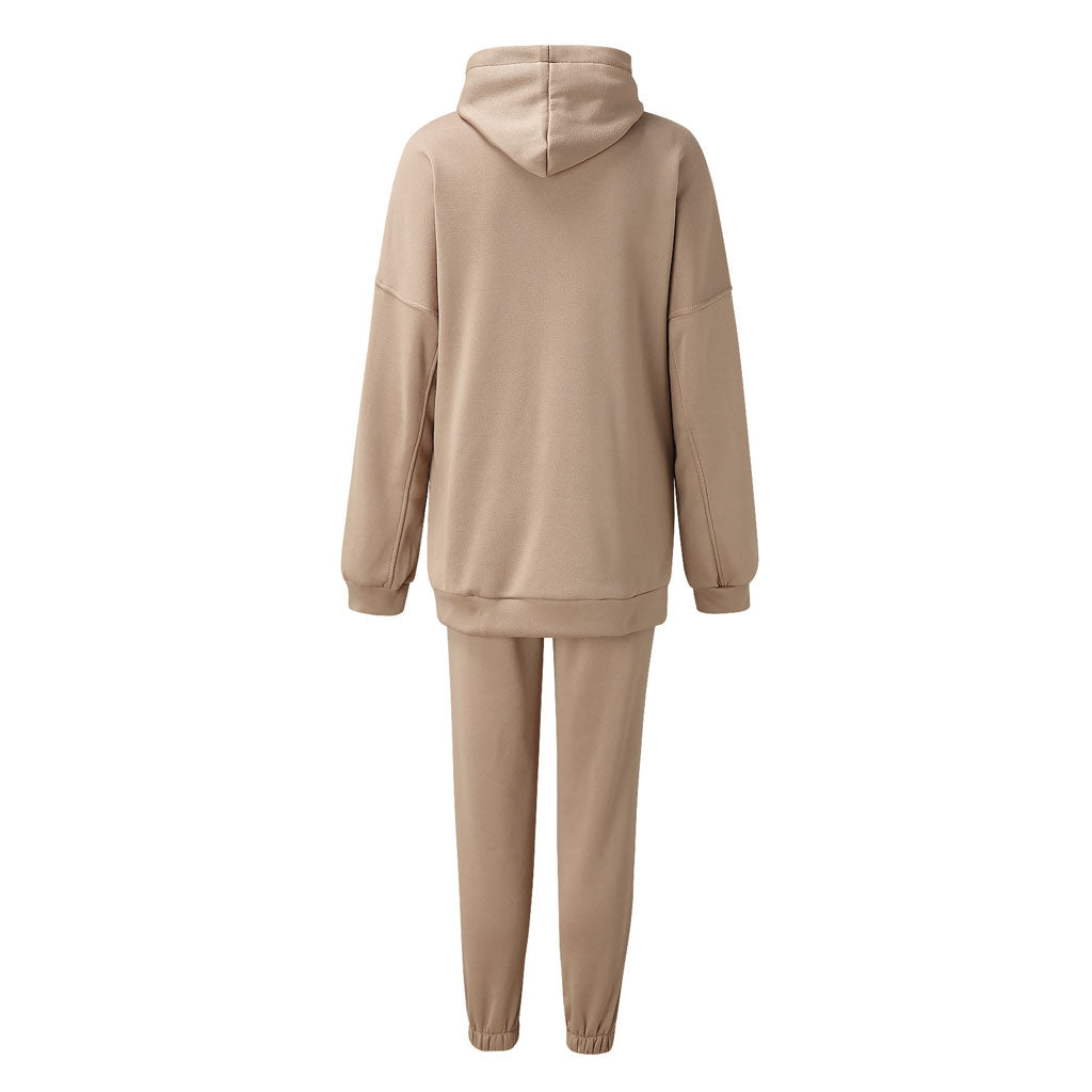 Long Sleeve Hoodie Matching Set - Beige