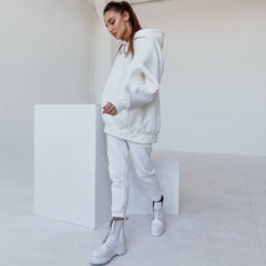 Long Sleeve Hoodie Matching Set - White