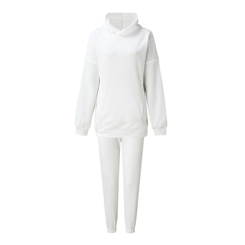 Long Sleeve Hoodie Matching Set - White