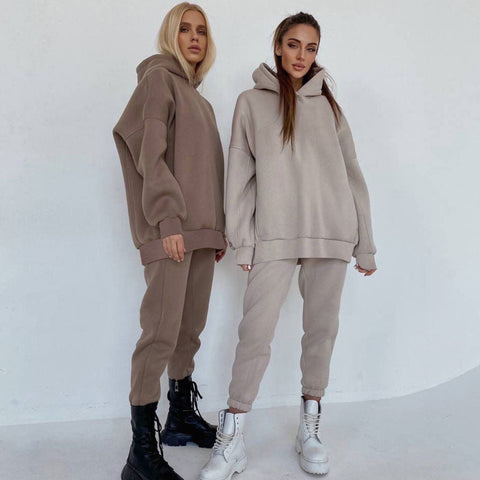 Long Sleeve Hoodie Matching Set - Coffee