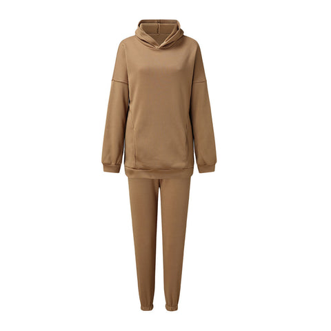 Long Sleeve Hoodie Matching Set - Coffee