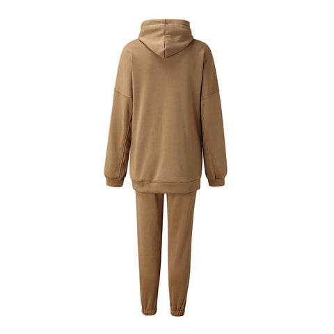 Long Sleeve Hoodie Matching Set - Coffee