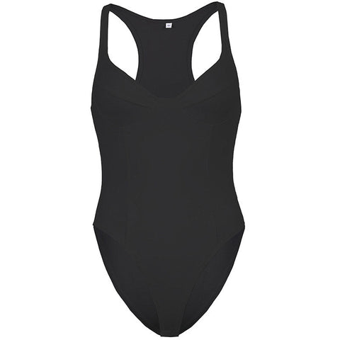 Figurbetonter Bodysuit mit Sweetheart-Ausschnitt und Racerback und hohem Beinausschnitt - Schwarz