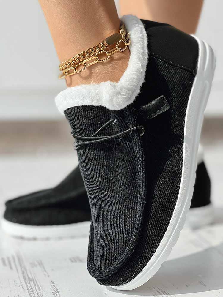 Fuzzy Trim Lined-up Slip On Boots