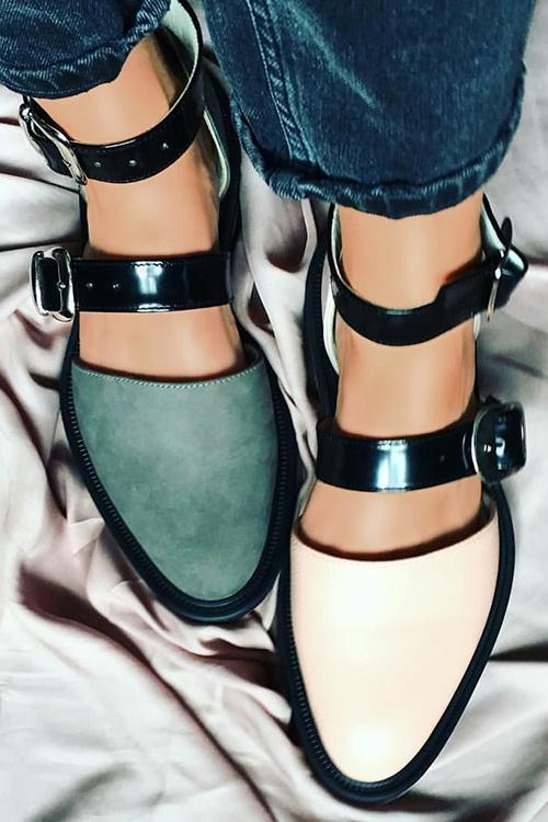 Buckle Color Block Sandals Flats