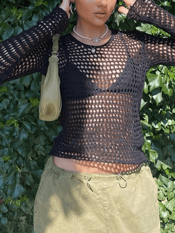 Gehäkeltes, hohles Strick-Crop-Top