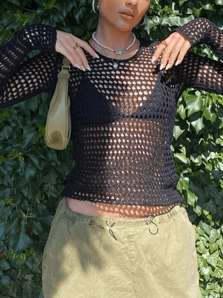 Gehäkeltes, hohles Strick-Crop-Top